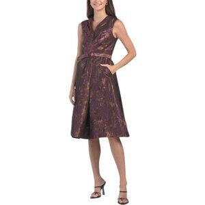 KAY UNGER Margaret Sleeveless Floral Mikado Midi Dress With Belt